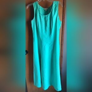 VTG 90s Y2K Choices Teal Turquoise 100% Linen Western Coastalcowgirl Dress M